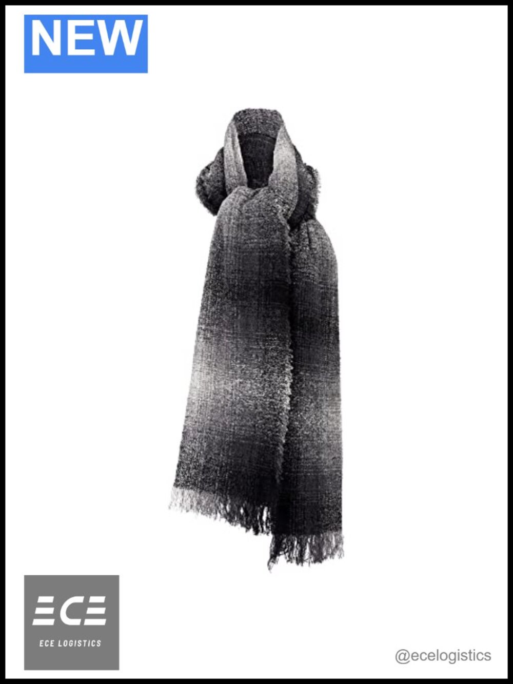 100% Lambswool Irish Shawl Wrap, Grey, Made in Ireland, 60 x 10